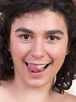 Funny hairy teen misuses her kitchen table